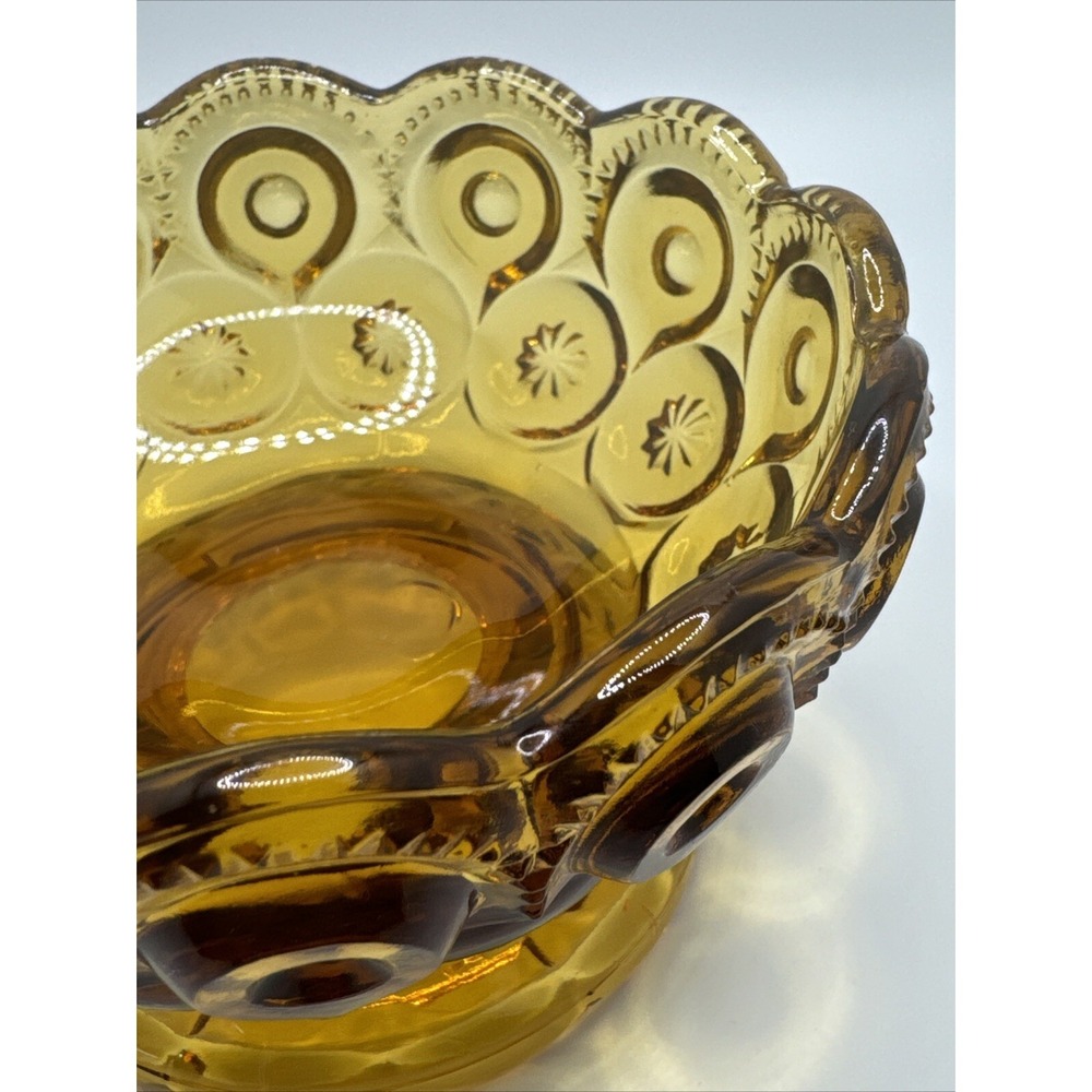 L.E. Smith Moon and Stars Amber Footed Glass Small Candy Dish Bowl‎ - Picture 2 of 6
